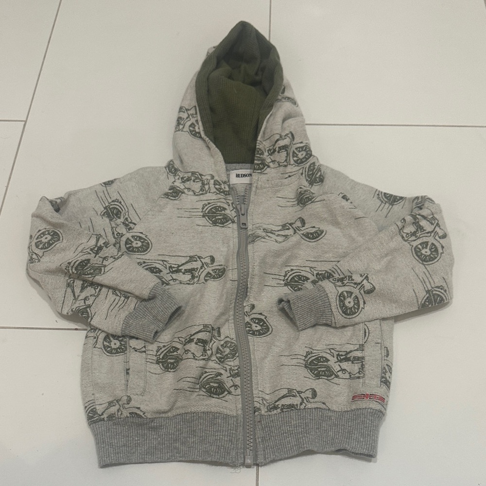 Hudson Gray Hoodie with Motorcycle Design 4T boys